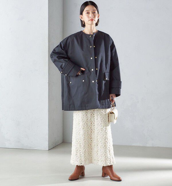 SHIPS for women「〈撥水加工/手洗い可能〉綿 ナイロン ギャバ ノーカラー ミディ コート 24SS ◇」|ノーカラーコート|