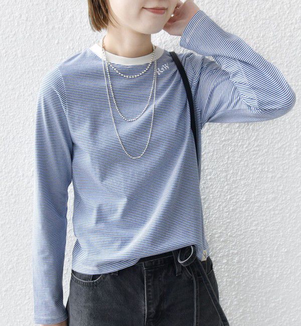 SHIPS for women「【WEB限定】〈洗濯機可能〉刺繍 デザイン ボーダー リンガー TEE」|Tシャツ・カットソー|