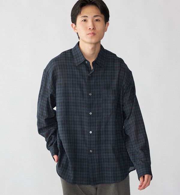 SHIPS「City Ambient Products: レギュラー ボイル チェック ロング スリーブ シャツ」|シャツ・ブラウス|ネイビー