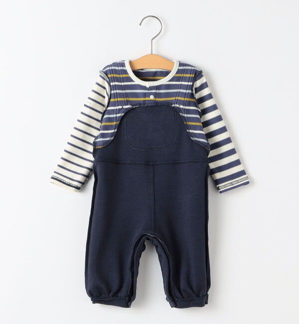 SHIPS KIDS「SHIPS KIDS:70～80cm / ボーダー フェイク レイヤード ロンパース」|ロンパース|