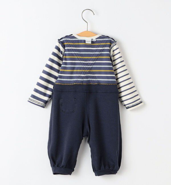SHIPS KIDS「SHIPS KIDS:70～80cm / ボーダー フェイク レイヤード ロンパース」|ロンパース|