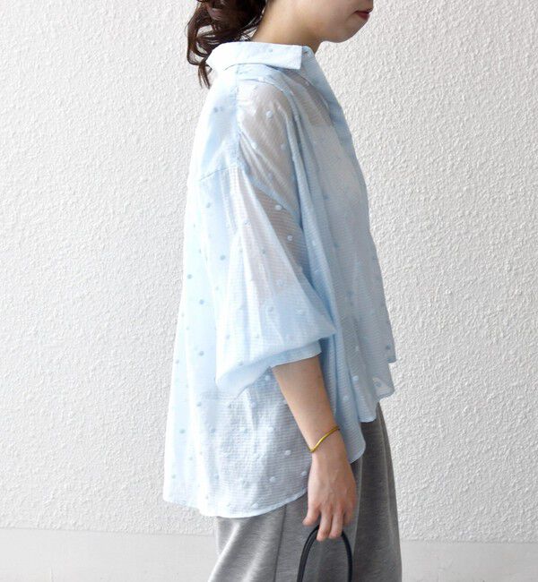 SHIPS any「《予約》【WEB限定】SHIPS any:〈手洗い可能〉シアー ドット レギュラーカラー ギャザー シャツ」|シャツ・ブラウス|