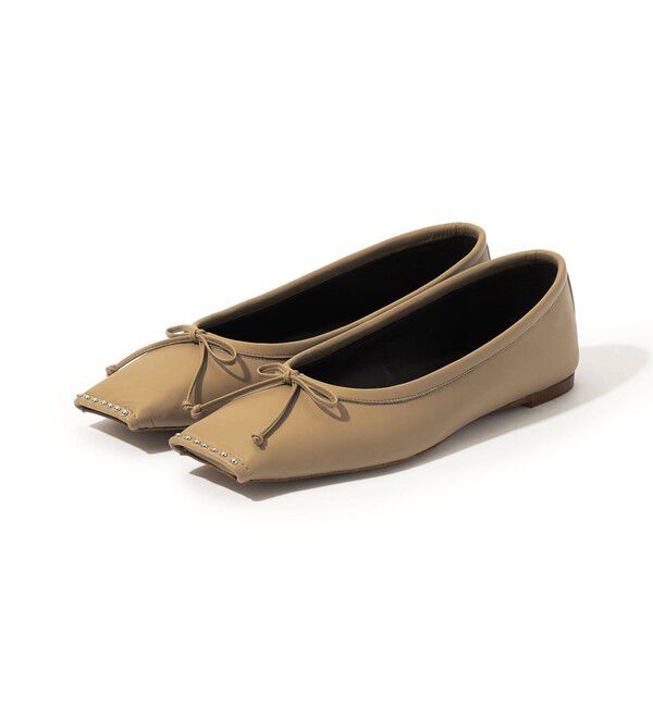 TOMORROWLAND GOODS「CHEMBUR SQ FLAT STUDS BALLET シューズ」|バレエシューズ|43 トープ