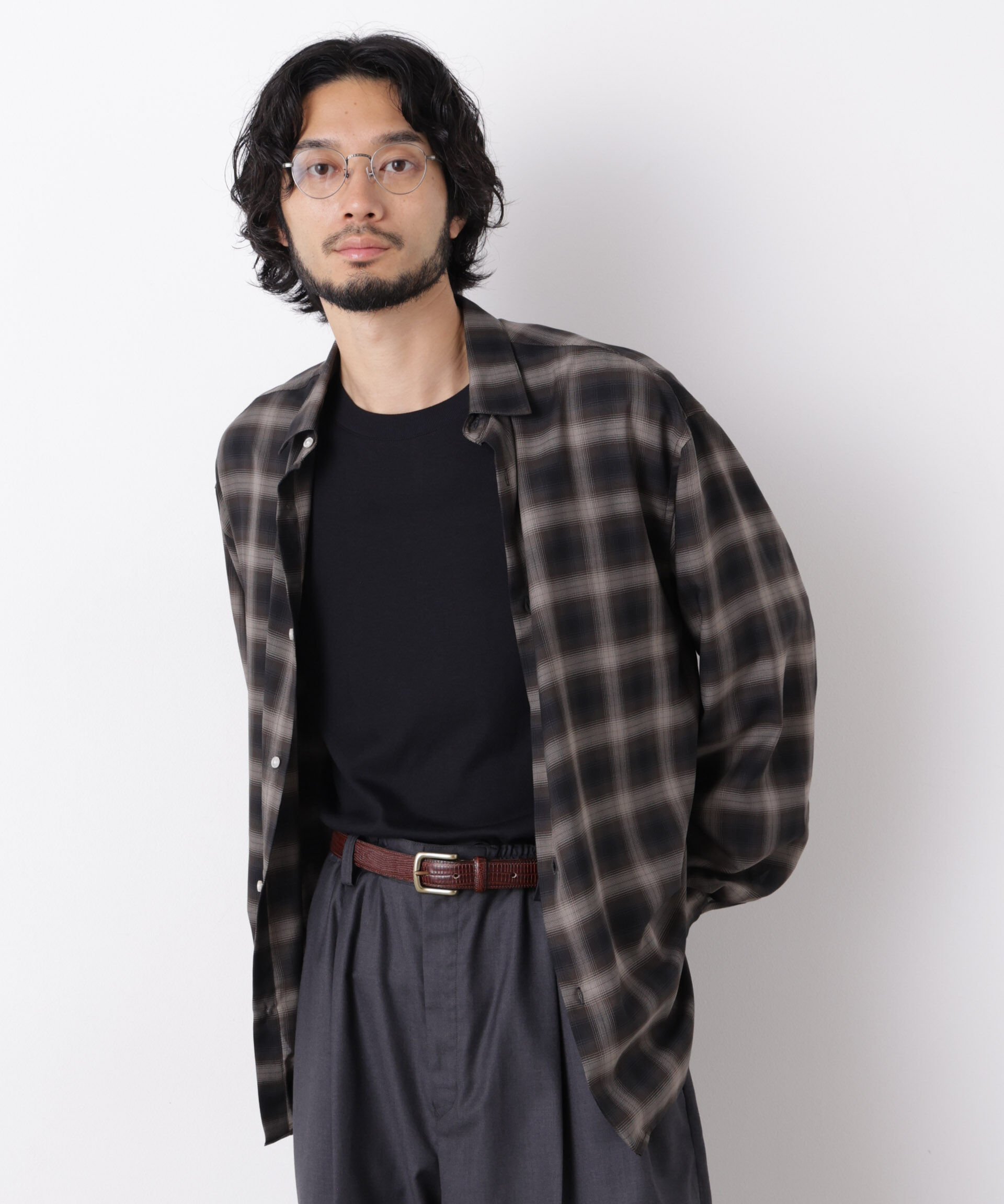  「｢OtoNANO｣LIM-BRESS クリアチェックワイドシャツ 長袖」|シャツ・ブラウス|