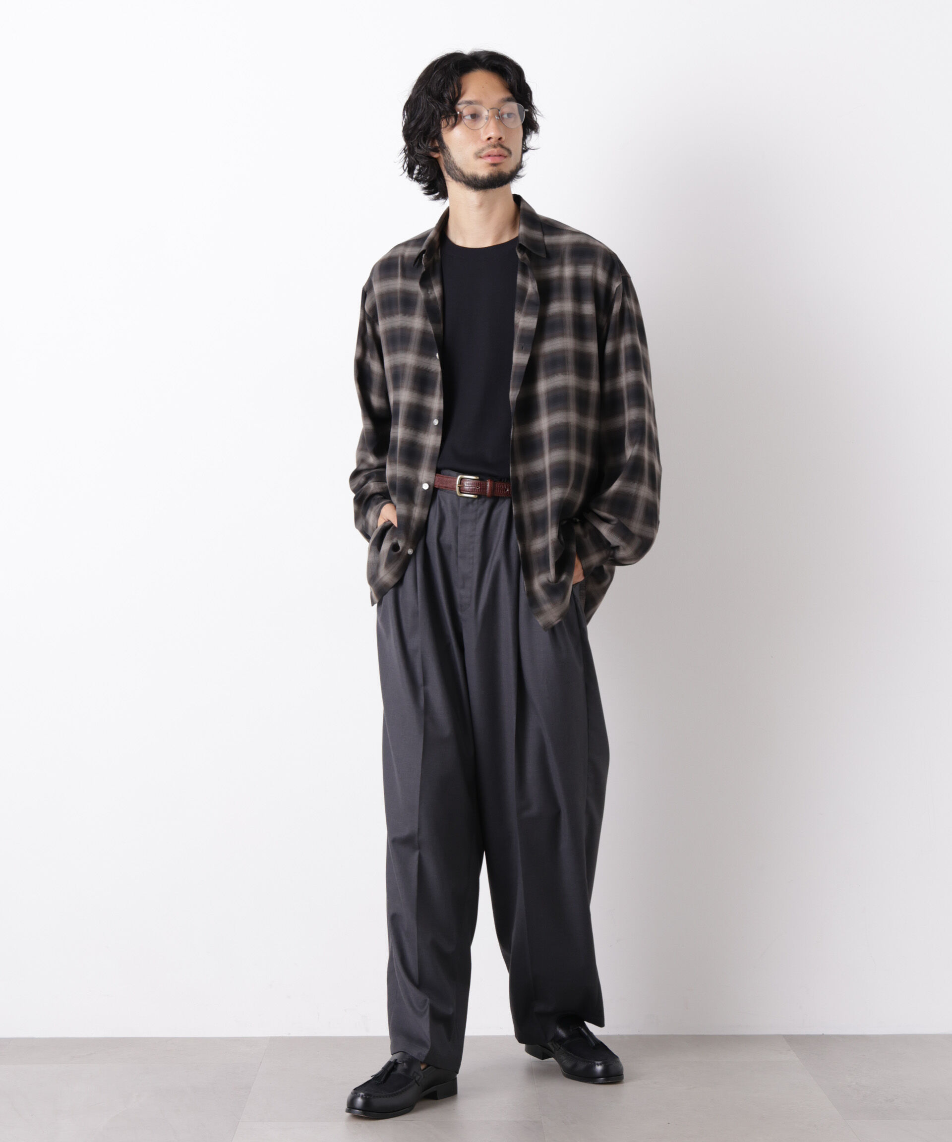  「｢OtoNANO｣LIM-BRESS クリアチェックワイドシャツ 長袖」|シャツ・ブラウス|