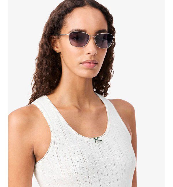 LACOSTE「レース調 ポワンテルニット リボンタンクトップ」|Tシャツ・カットソー|ホワイト
