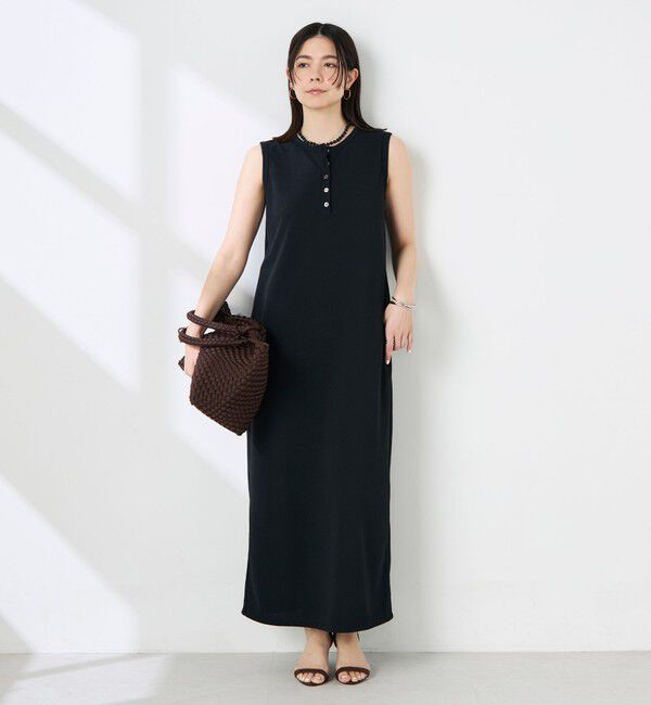 NOLLEY'S「《アンサンブル対応》ウォッシャブルイージーケアカノコノースリーブヘンリーネックワンピース」|ワンピース|ブラック