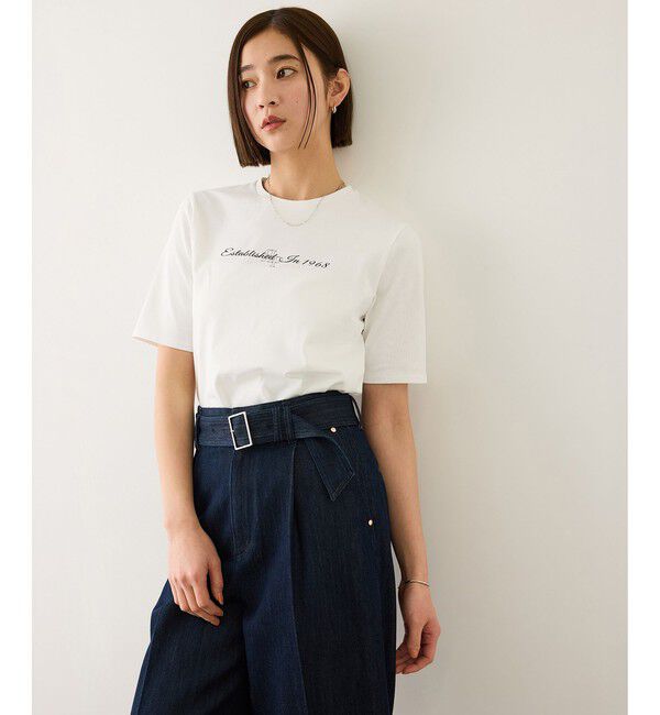 ROPE「ショート丈コンパクトTEE(白刺繍＆黒ロゴプリント)/イージーケア」|Tシャツ・カットソー|