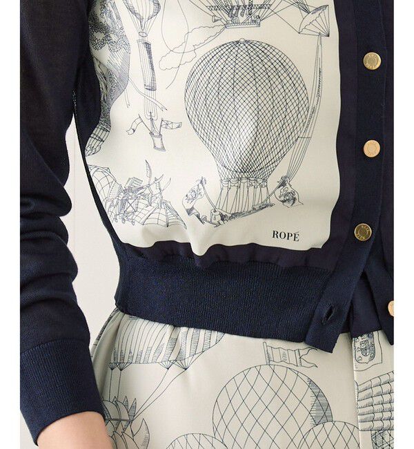 ROPE「ヴィンテージスカーフプリントカーディガン/セットアップ対応・イージーケア」|カーディガン|