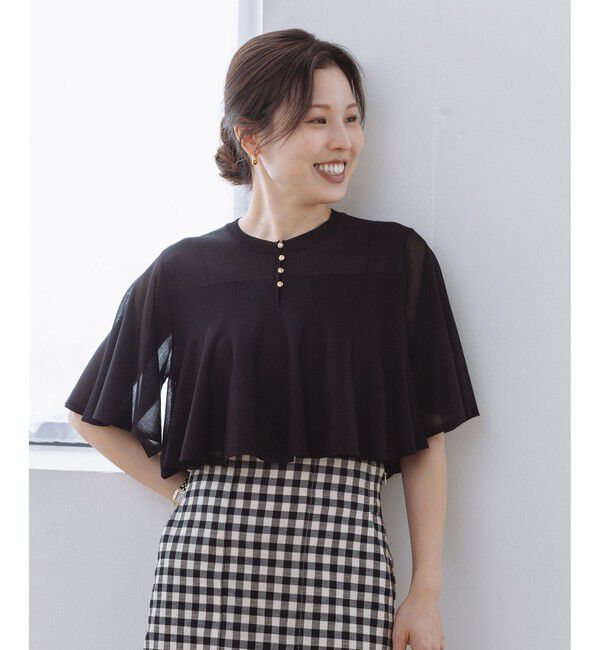 ROPE「LEVITA ティアードフリルニットプルーオーバー/接触冷感・イージーケア」|Tシャツ・カットソー|ブラック(01)