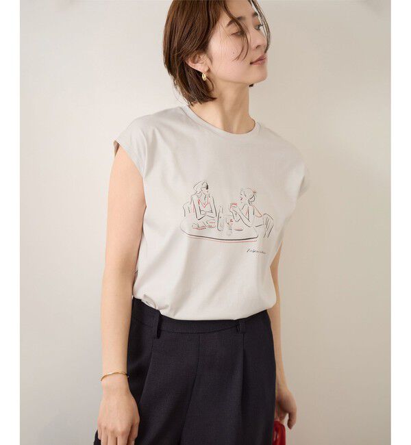 ROPE「【YUKO SAEKI for ROPE&rsquo;・コラボレーション】フレンチスリーブプリントTシャツ/イージーケア」|Tシャツ・カットソー|