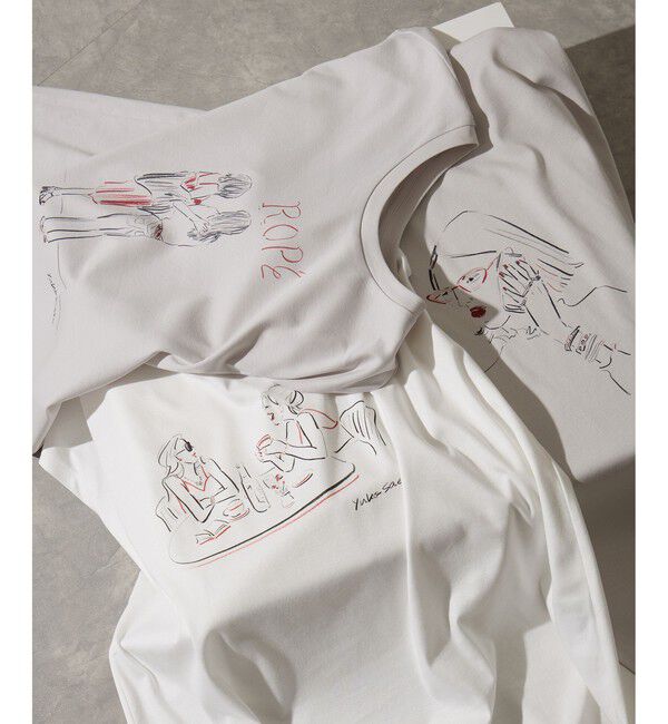 ROPE「【YUKO SAEKI for ROPE&rsquo;・コラボレーション】フレンチスリーブプリントTシャツ/イージーケア」|Tシャツ・カットソー|ライトグレー(08)
