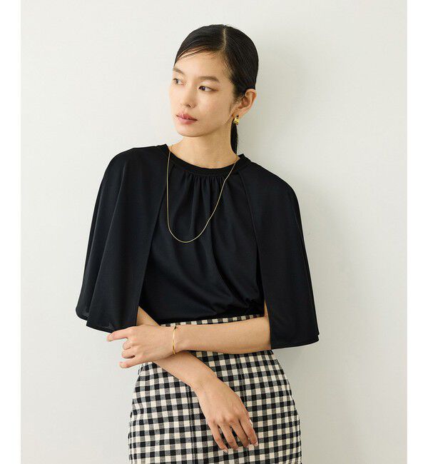 ROPE「ケープスリーブリンキングブラウス/UVカット・接触冷感・通気性・吸水速乾・イージーケア」|Tシャツ・カットソー|ブラック(01)