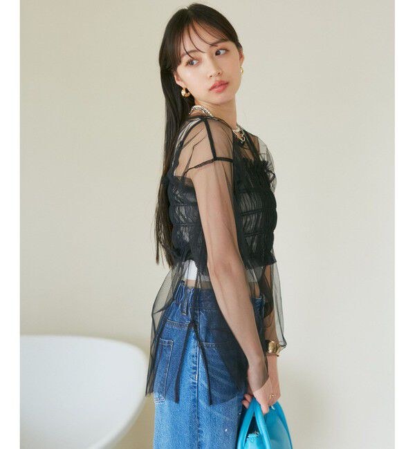 VIS「【SET】チュールレイヤードカットソー＆ビスチェキャミソール」|Tシャツ・カットソー|