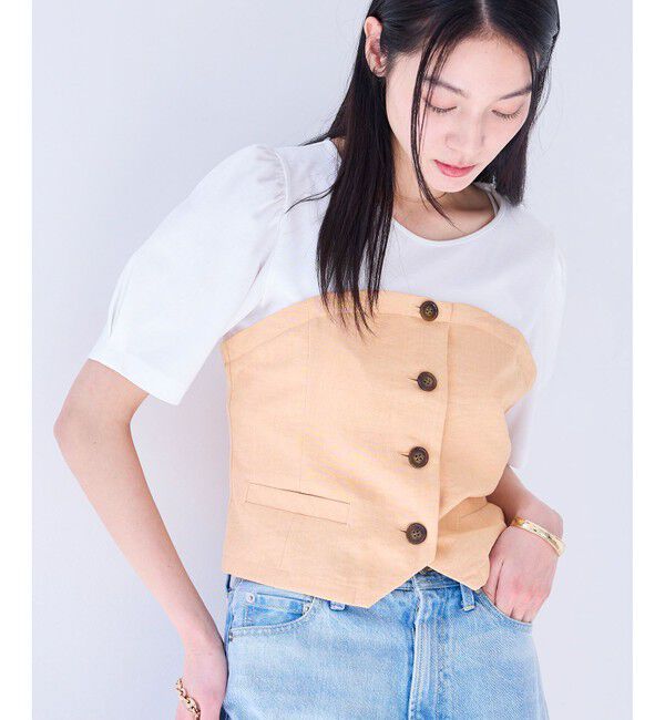 VIS「【新色追加】【美easy】釦ビスチェTシャツドッキングプルオーバー【接触冷感/洗える】」|Tシャツ・カットソー|オレンジ系(72)