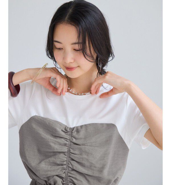 VIS「【WEB限定】美easyリネンライクシャーリングビスチェドッキングトップス/イージーケア・接触冷感」|Tシャツ・カットソー|