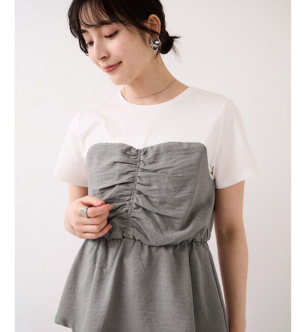 VIS「【WEB限定】美easyリネンライクシャーリングビスチェドッキングトップス/イージーケア・接触冷感」|Tシャツ・カットソー|