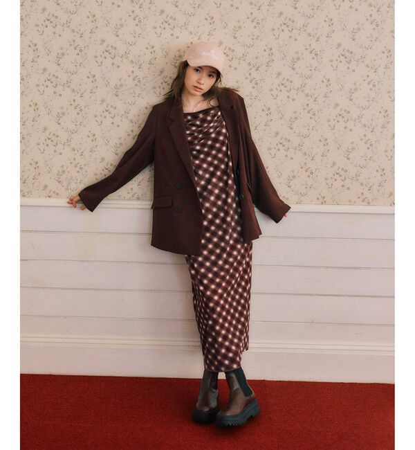 VIS「【MARY QUANT&times;VIS】チェックベロアドレープキャミワンピース」|ワンピース|