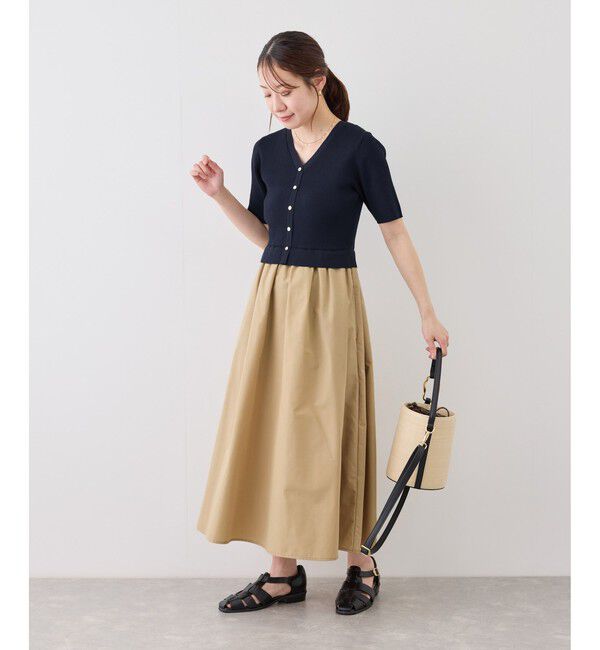 Rope&rsquo;Picnic「メタル釦布帛ドッキングハーフスリーブニットワンピース」|ワンピース|