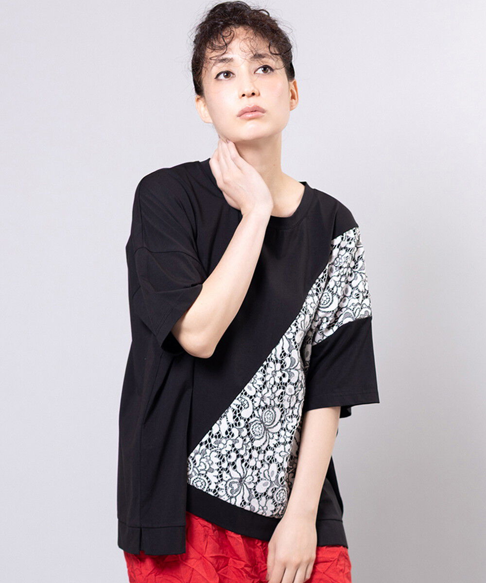  「レース切替Tシャツ」|Tシャツ・カットソー|BLACK