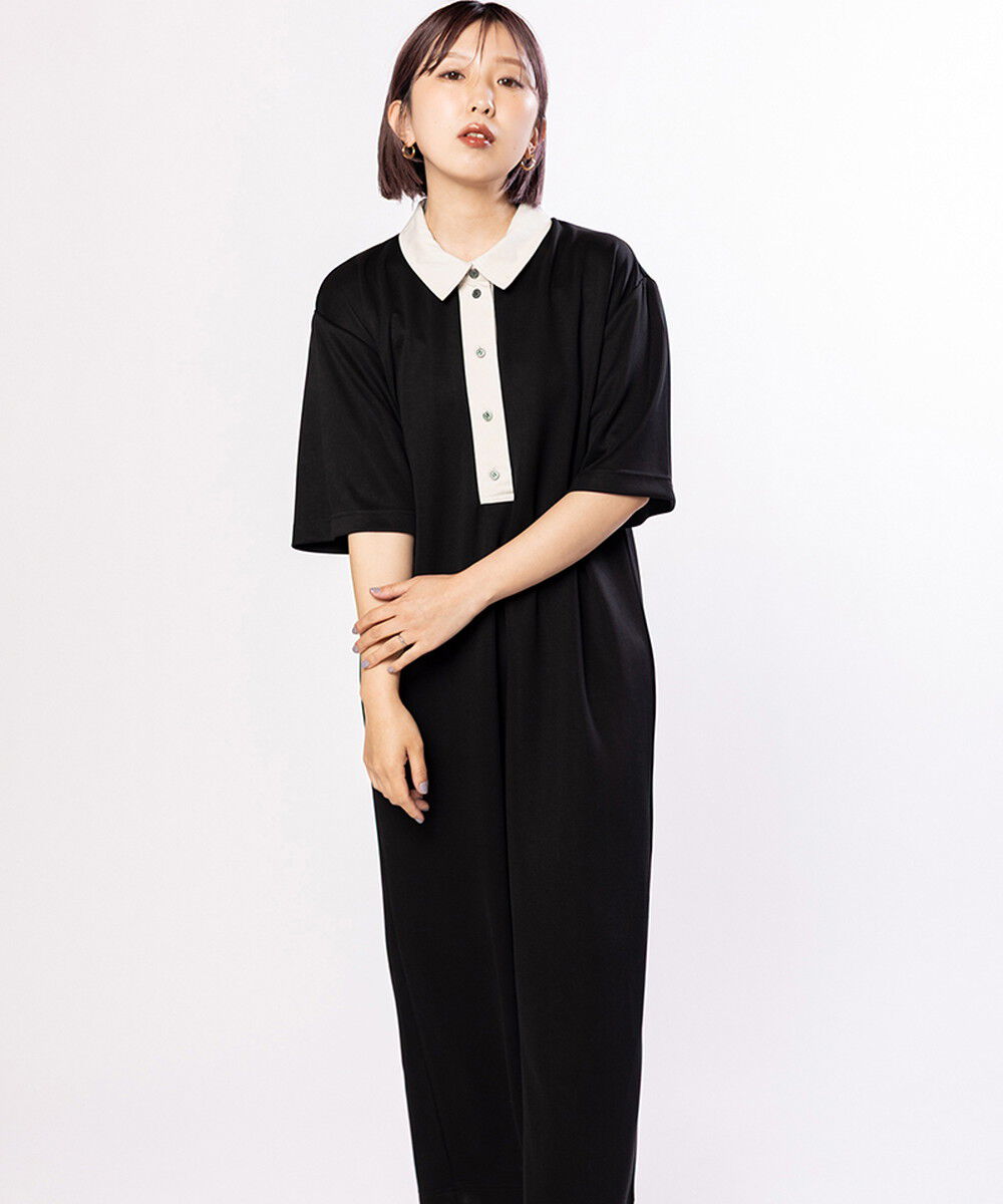  「配色シャツカラーワンピース」|ワンピース|BLACK