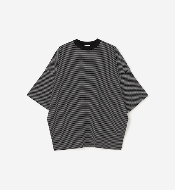 handvaerk「handvaerk | 60/2 ビッグクルーネックTシャツ STRIPE MEN」|Tシャツ・カットソー|BLACK系1