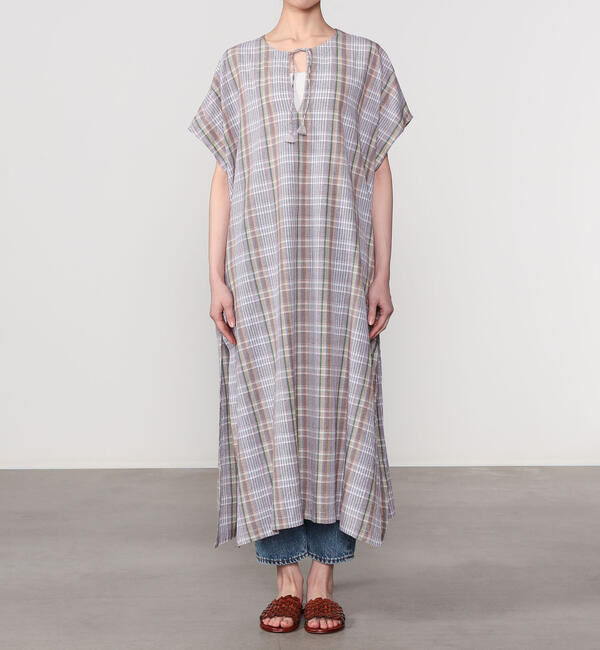 「INDIA INDUSTRY | マドラスチェック カフタンワンピース WOMEN」|ワンピース|