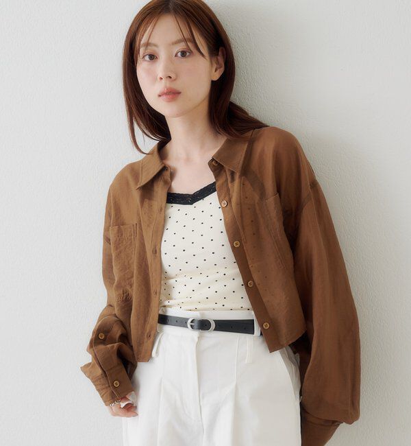  「【レース&無地】カップ付きレースドットキャミ」|キャミソール|