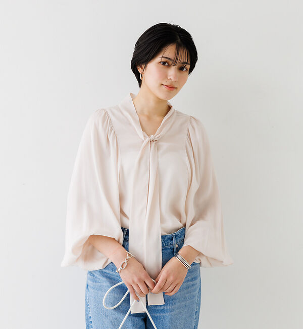 Rouge vif「とろみ素材 ギャザースリーブボウタイブラウス」|シャツ・ブラウス|