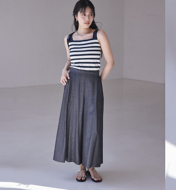 qualite「【接触冷感】ナチュラルシャンブレーフレアーパンツ」|その他|
