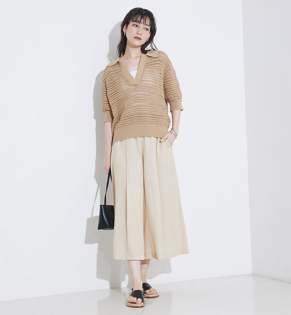 qualite「【接触冷感】ナチュラルシャンブレーフレアーパンツ」|その他|