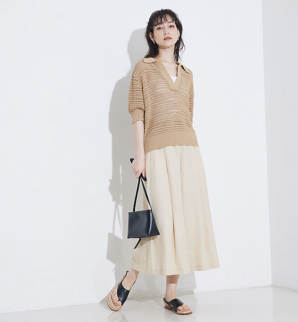 qualite「【接触冷感】ナチュラルシャンブレーフレアーパンツ」|その他|