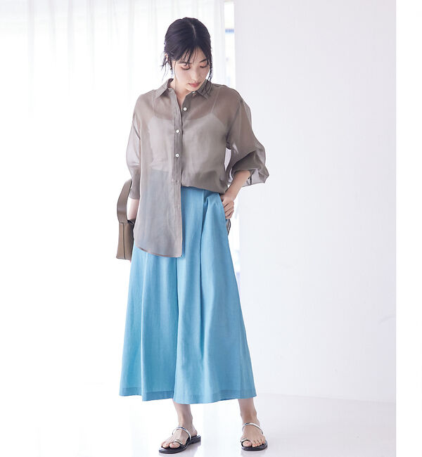 qualite「【接触冷感】ナチュラルシャンブレーフレアーパンツ」|その他|