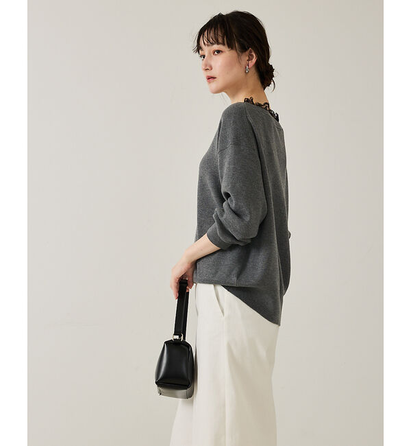 qualite「【トレンドアイテム】Vネックレース付きニット」|ニット・セーター|