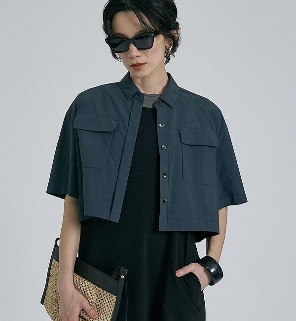 qualite「【接触冷感・透湿・撥水・UVカット】ナイロンタスランショートシャツ/セットアップ」|シャツ・ブラウス|チャコールグレー