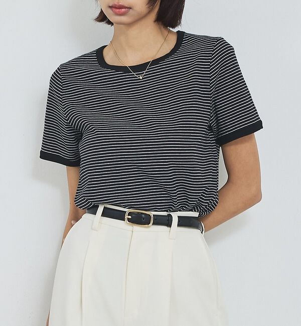 abahouse mavie「【リンガーT】ボーダーコンパクトTシャツ」|Tシャツ・カットソー|ブラック