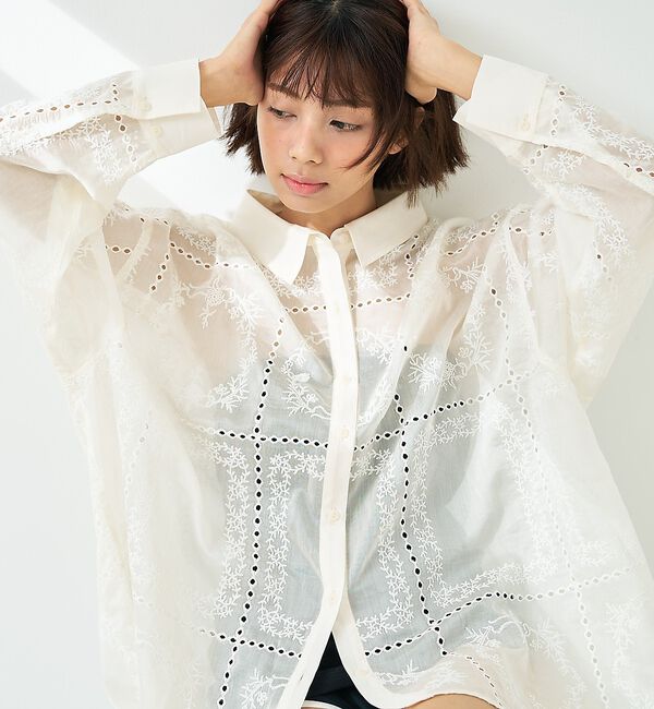abahouse mavie「【シアー素材】総レースクレリックシャツ/春服/レイヤード/透け感/大人フェミニン」|シャツ・ブラウス|
