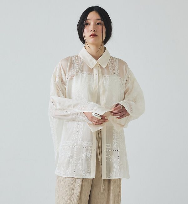 abahouse mavie「【シアー素材】総レースクレリックシャツ/春服/レイヤード/透け感/大人フェミニン」|シャツ・ブラウス|