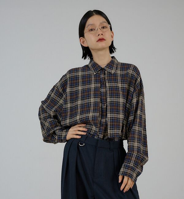 NOMINE「チェック/オックス ロングヨーク オーバーサイズ シャツ｜ユニセックス セットア」|シャツ・ブラウス|