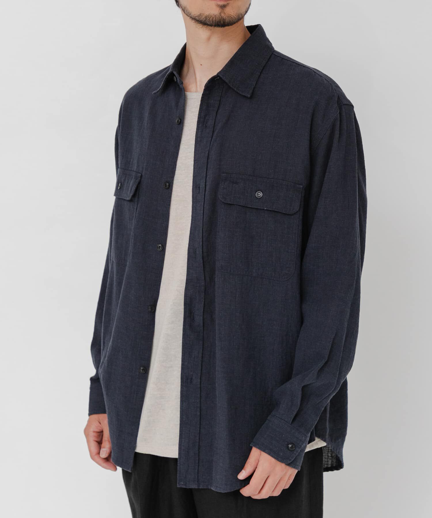 URBAN RESEARCH「SANDWASH LINEN WORK SHIRTS」|シャツ・ブラウス|ネイビー