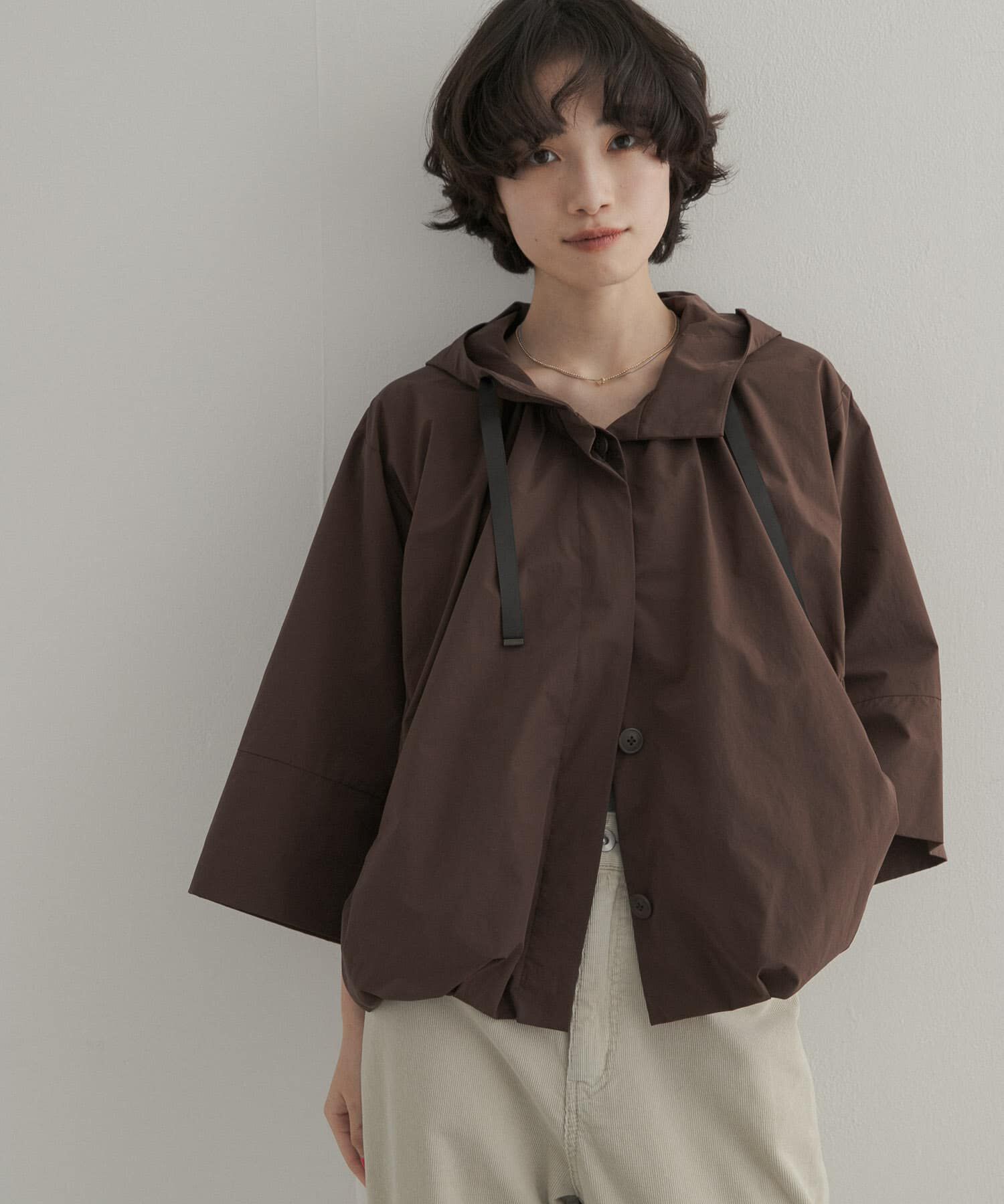URBAN RESEARCH DOORS「バルーンフードジャケット」|ノーカラーコート|