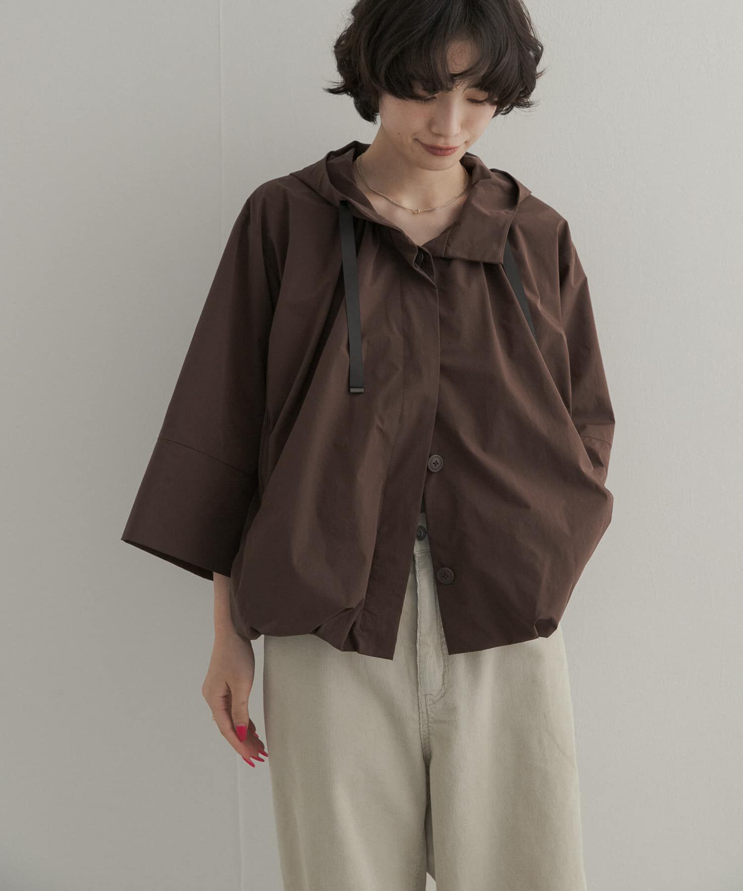 URBAN RESEARCH DOORS「バルーンフードジャケット」|ノーカラーコート|
