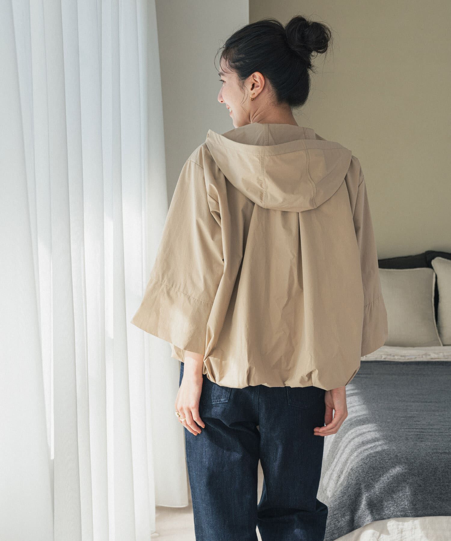 URBAN RESEARCH DOORS「バルーンフードジャケット」|ノーカラーコート|