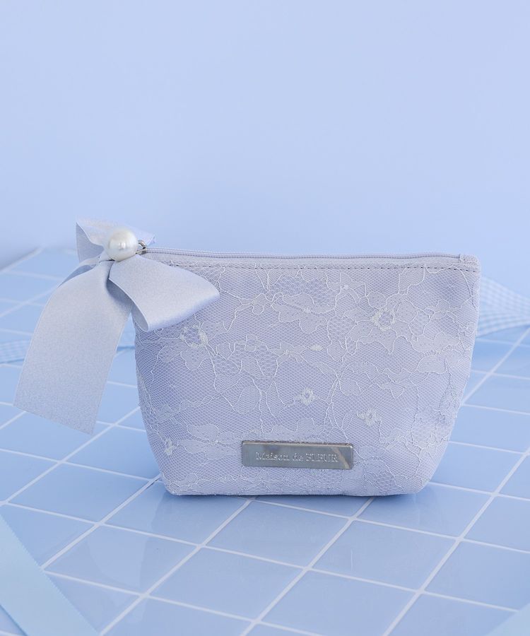 Maison de FLEUR「ブルーマニアリボンポーチ」|ポーチ|グレイッシュブルー