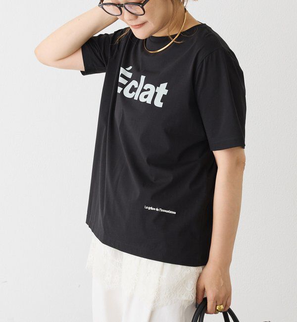  「シルケットロゴプリント&times;刺繍Tシャツ」|Tシャツ・カットソー|ブラック