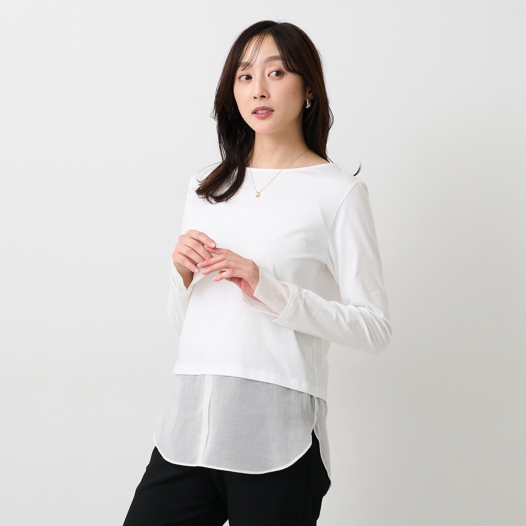 UNTITLED「【洗える/Tシャツ】シャツディテールレイヤードプルオーバー」|Tシャツ・カットソー|