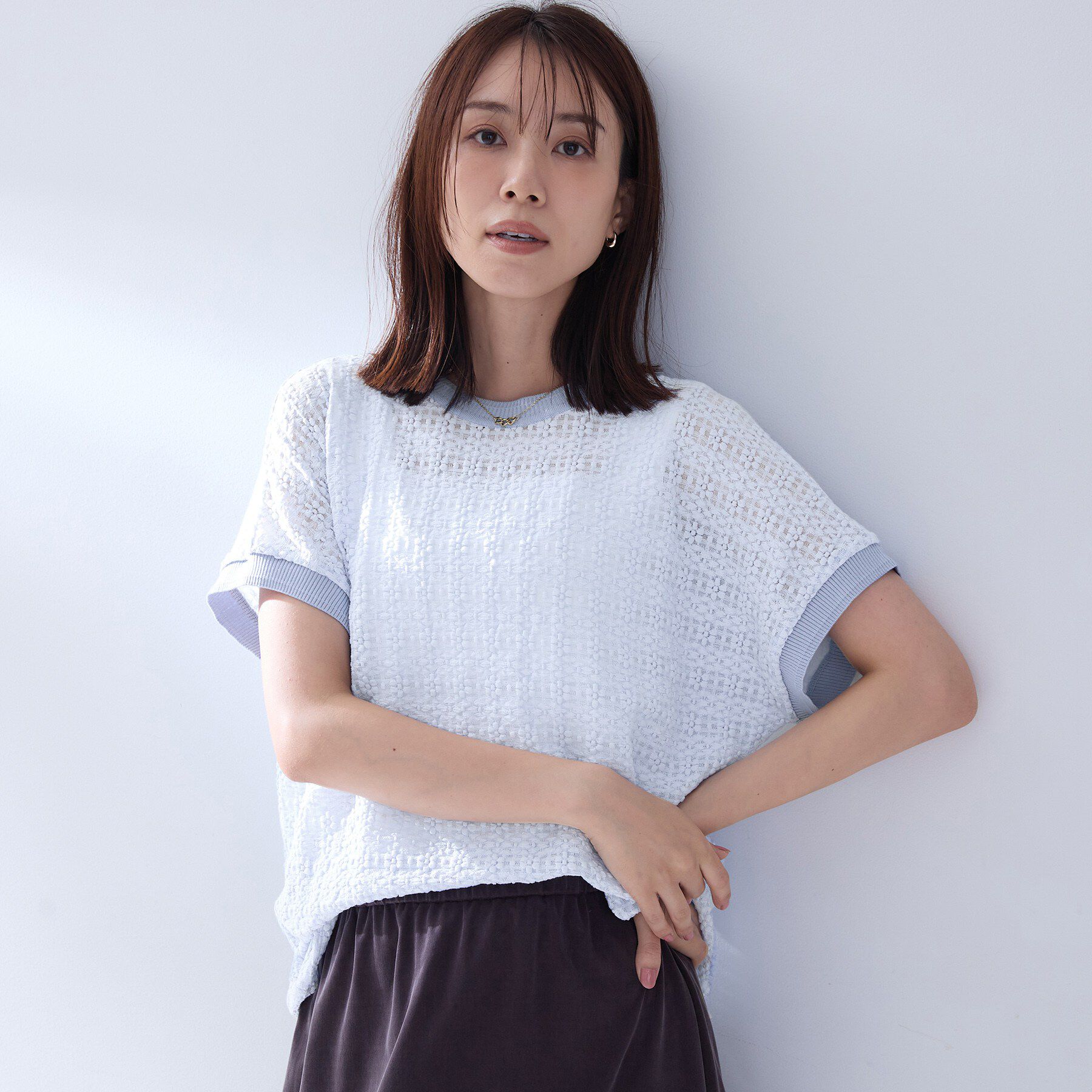 UNTITLED「【洗える／シアー】ミニヨンレースプルオーバー」|Tシャツ・カットソー|サックスブルー(09