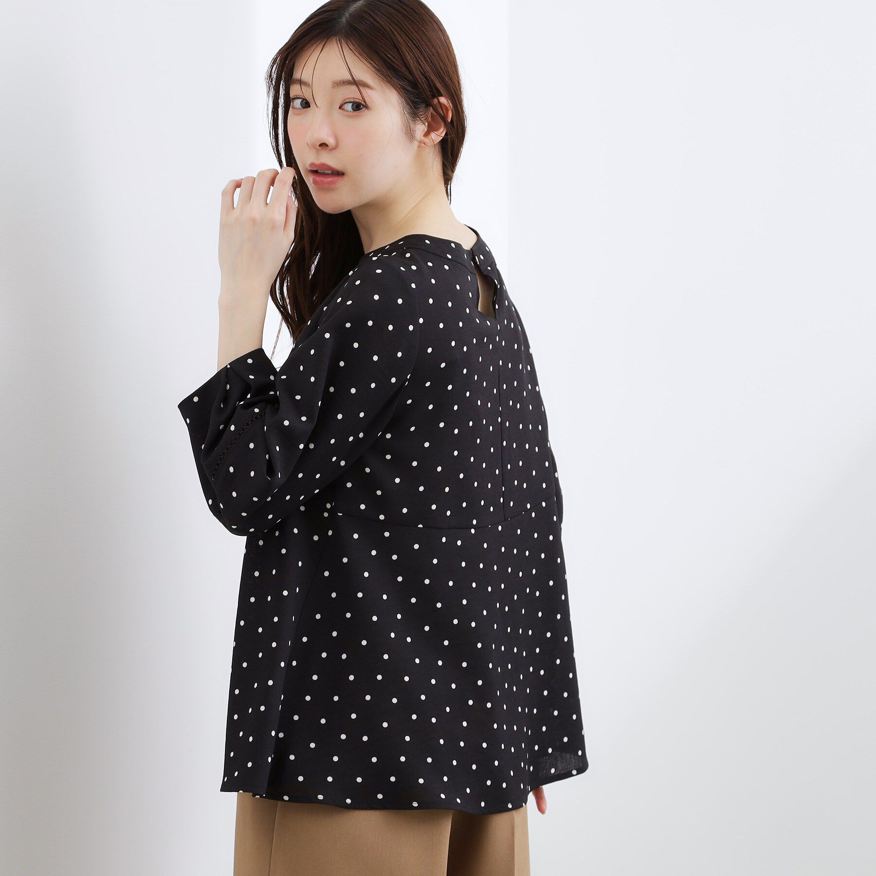 grove「【UVカット・体型カバーも叶う】麻調メッシュランタンスリーブブラウス」|シャツ・ブラウス|