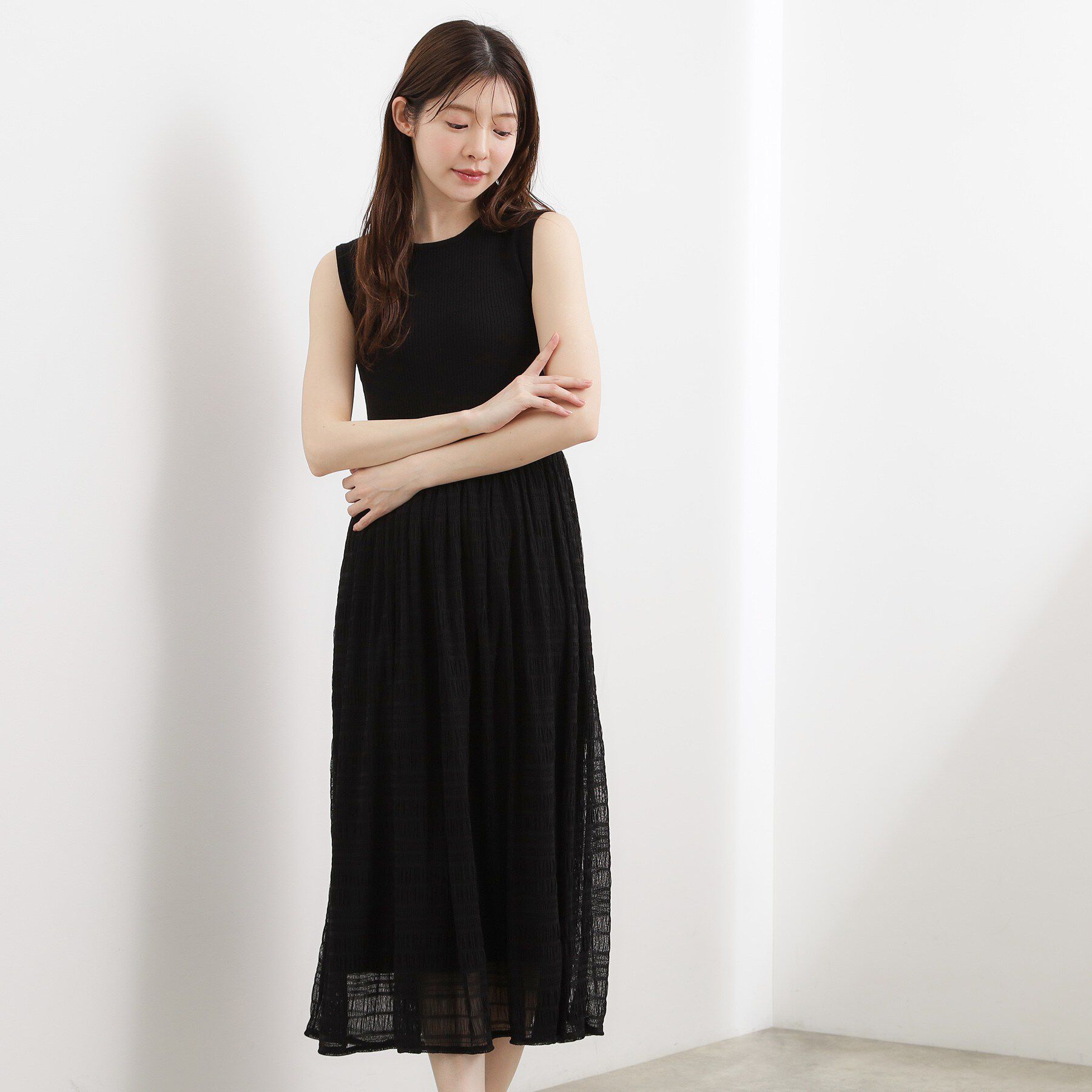 grove「夏のお出かけ、もっと楽しく。リブニット&times;チュール ドッキングワンピース」|ワンピース|