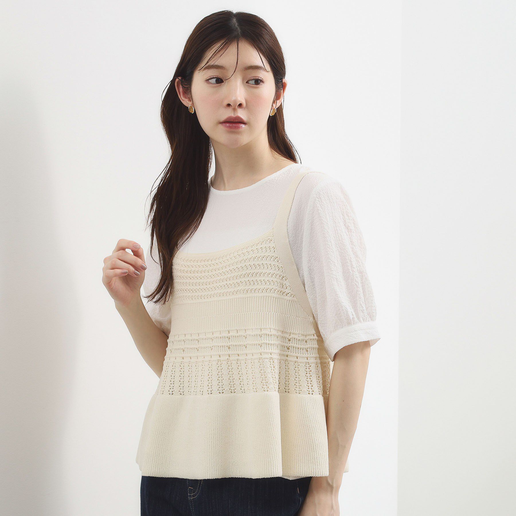 grove「【2点SET】着るだけで完成、透かし編みニットビスチェ&times;ブラウス」|その他|